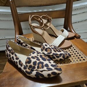 Leopard Print Raffia Jute Woven Flats Sandals Wedge Heels Brown Black Tan Lot 6